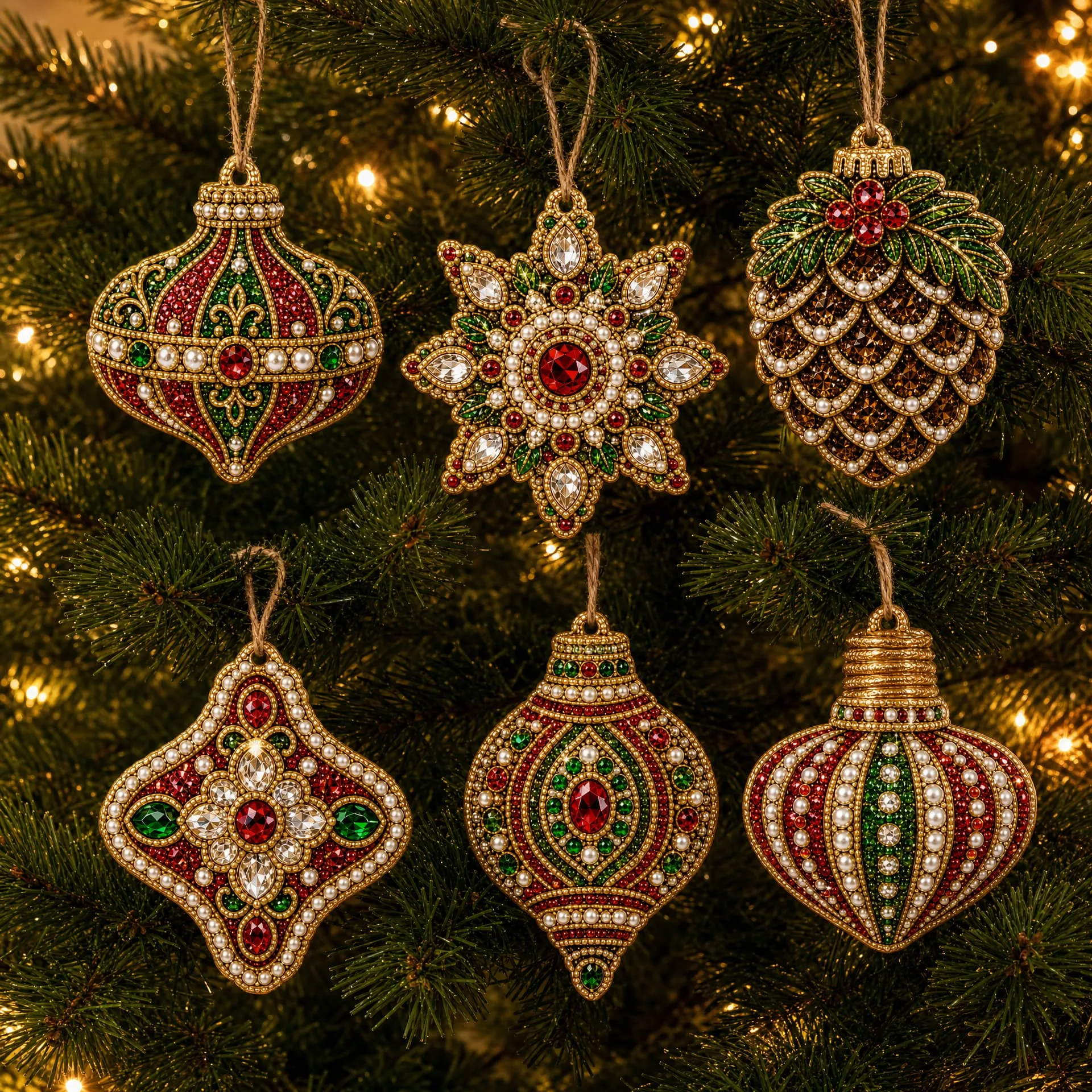 6pcs Luxury Pearl Baubles Pearl Art Diamond Painting  Pendant - Acrylic Christmas Tree Ornaments DIY Decor Kit