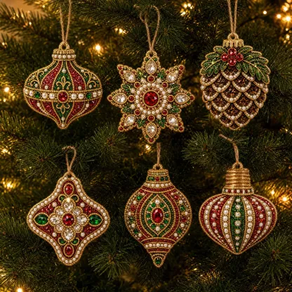 6pcs Luxury Pearl Baubles Pearl Art Diamond Painting  Pendant - Acrylic Christmas Tree Ornaments DIY Decor Kit