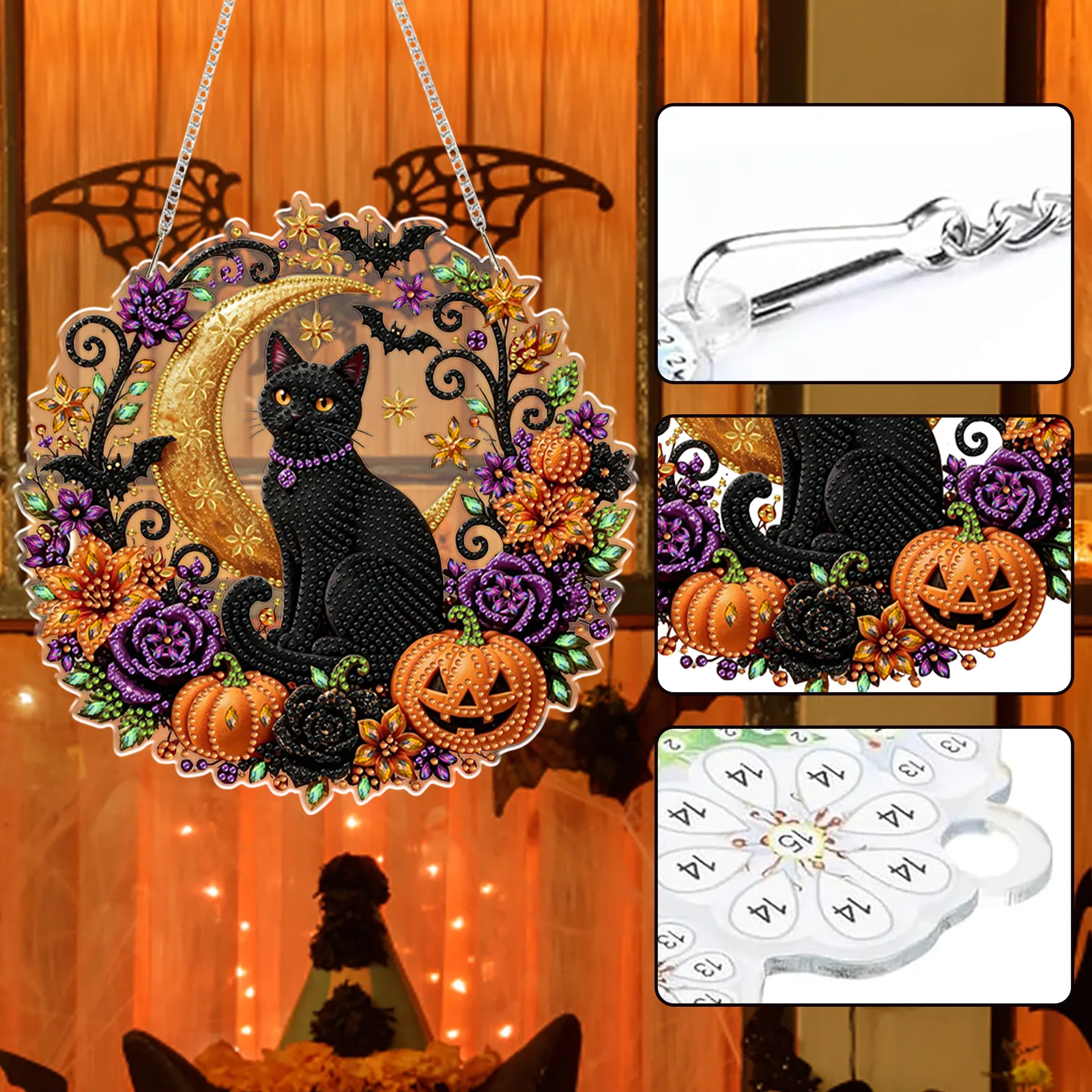 Halloween Black Cat Moon 2D Flat DIY Diamond Painting Charms for Wall Decor