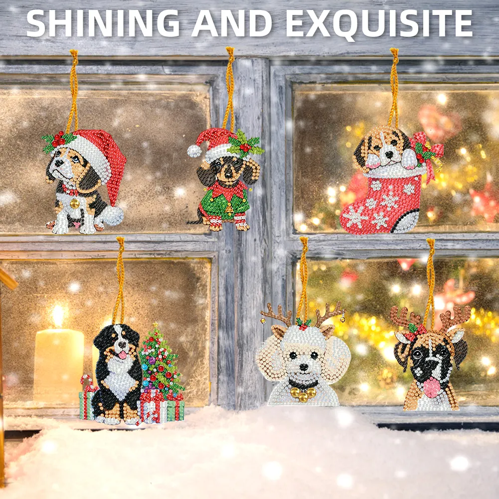 15Pcs DIY Christmas Atmosphere Dog Diamond Painting Pendant (Double-Sided)