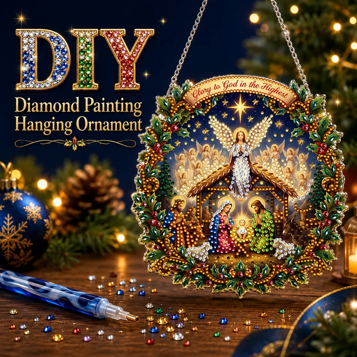 DIY Nativity Scene Diamond Painting Pendant(Single-Sided)