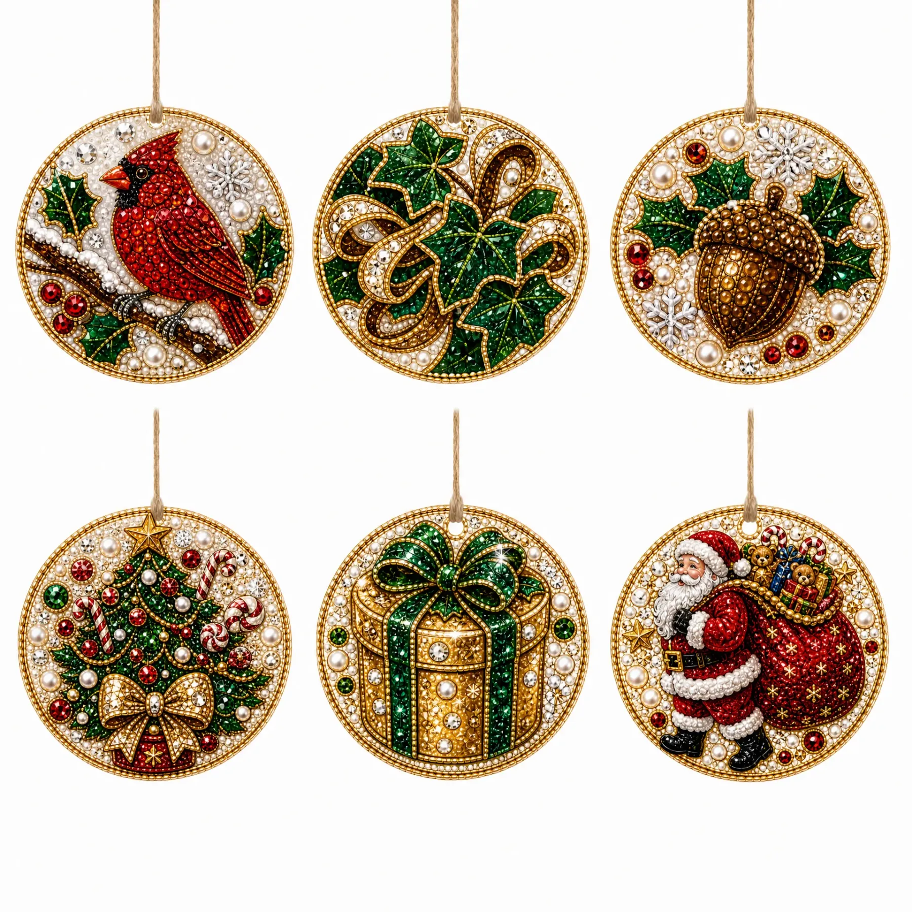6pcs Classic Xmas Pearl Art Diamond Painting Pendant
