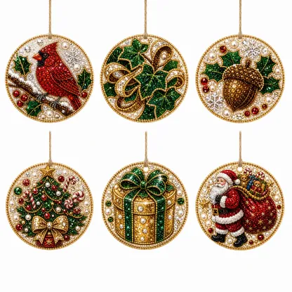 6pcs Classic Xmas Pearl Art Diamond Painting Pendant