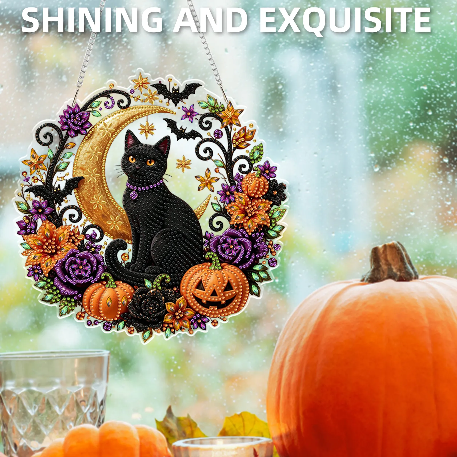 Halloween Black Cat Moon 2D Flat DIY Diamond Painting Charms for Wall Decor