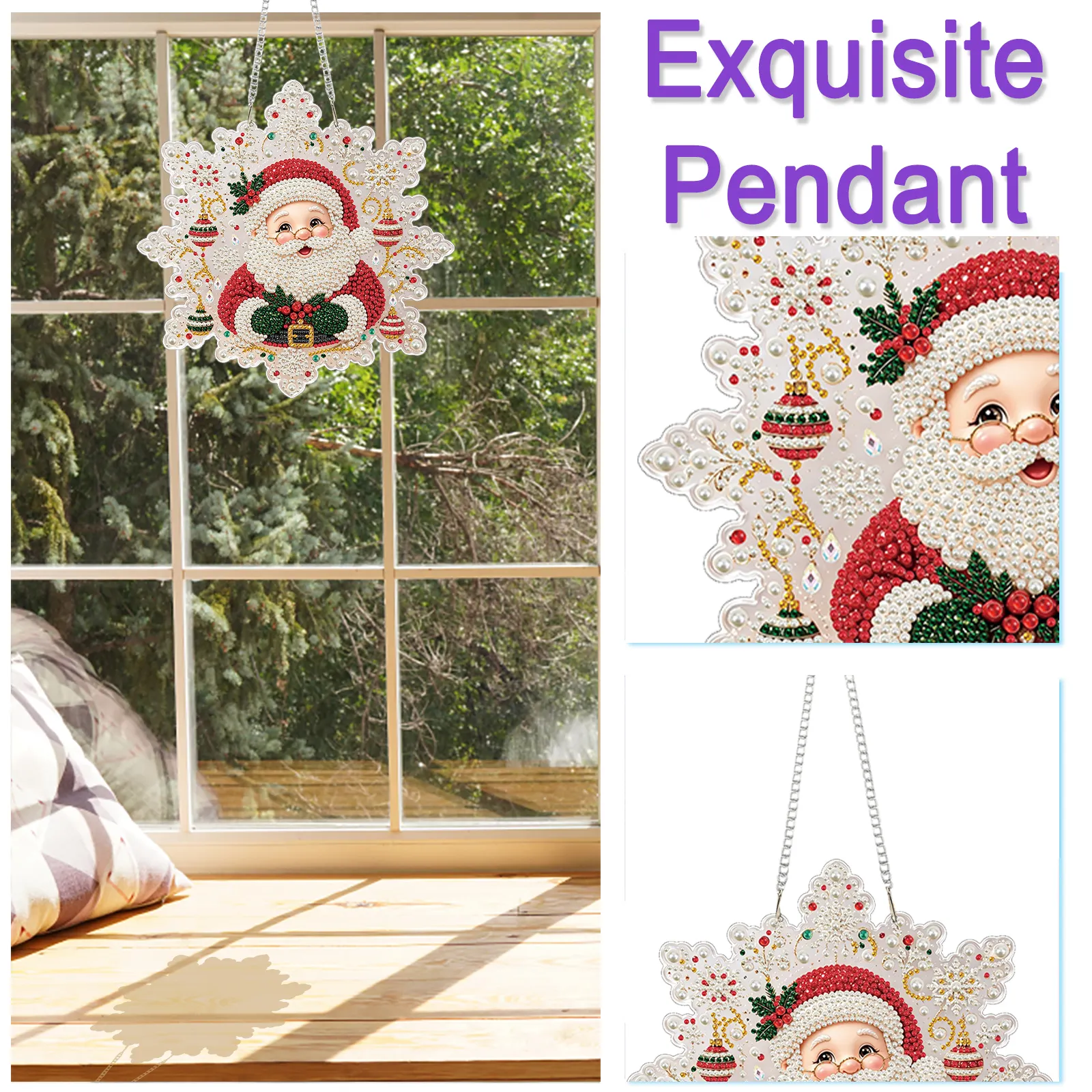 Cute Santa Claus DIY Diamond Painting Pendant Christmas Snowflake Acrylic 25x25cm