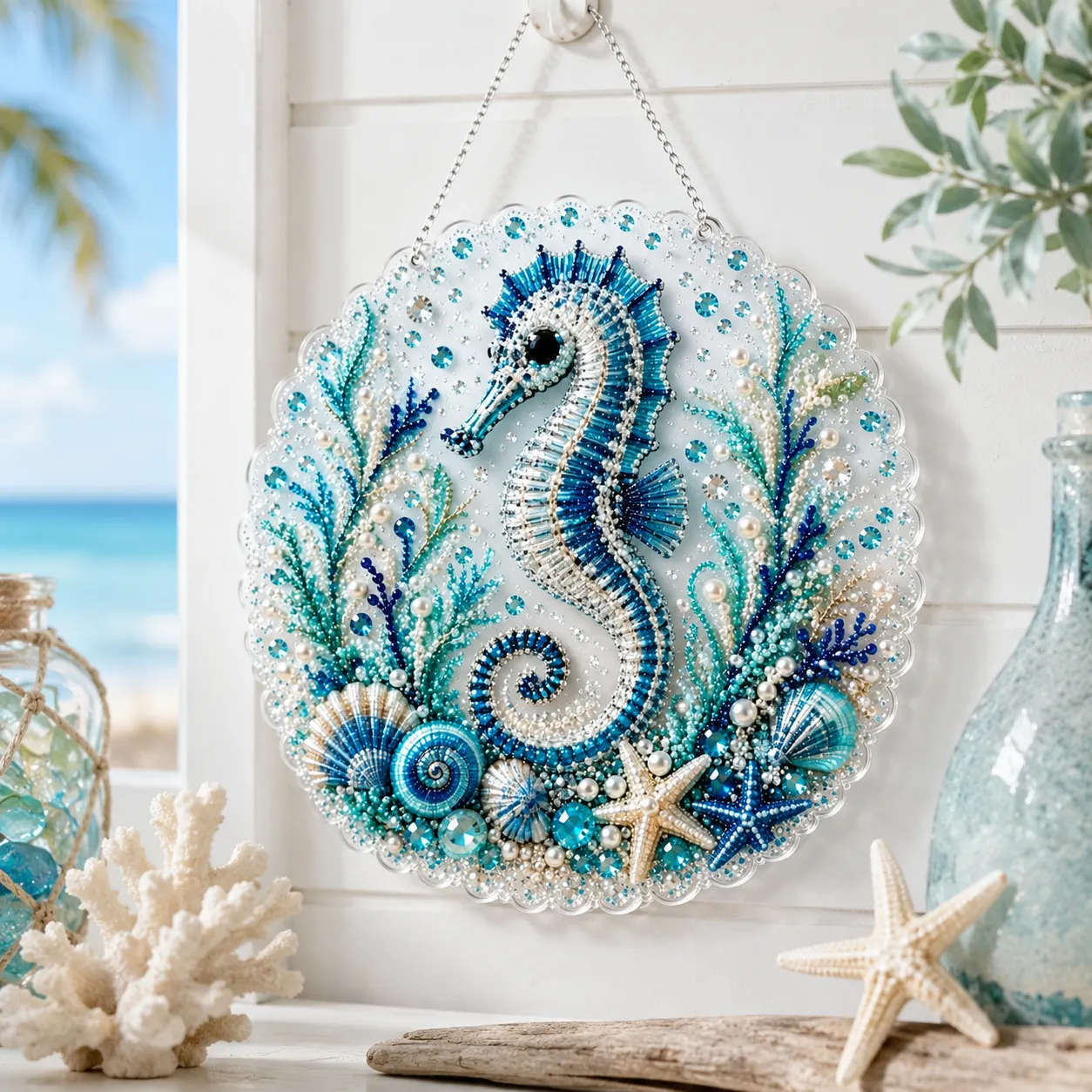 DIY Ocean Haima Pearl Art Diamond Painting Pendant (Single-Sided)