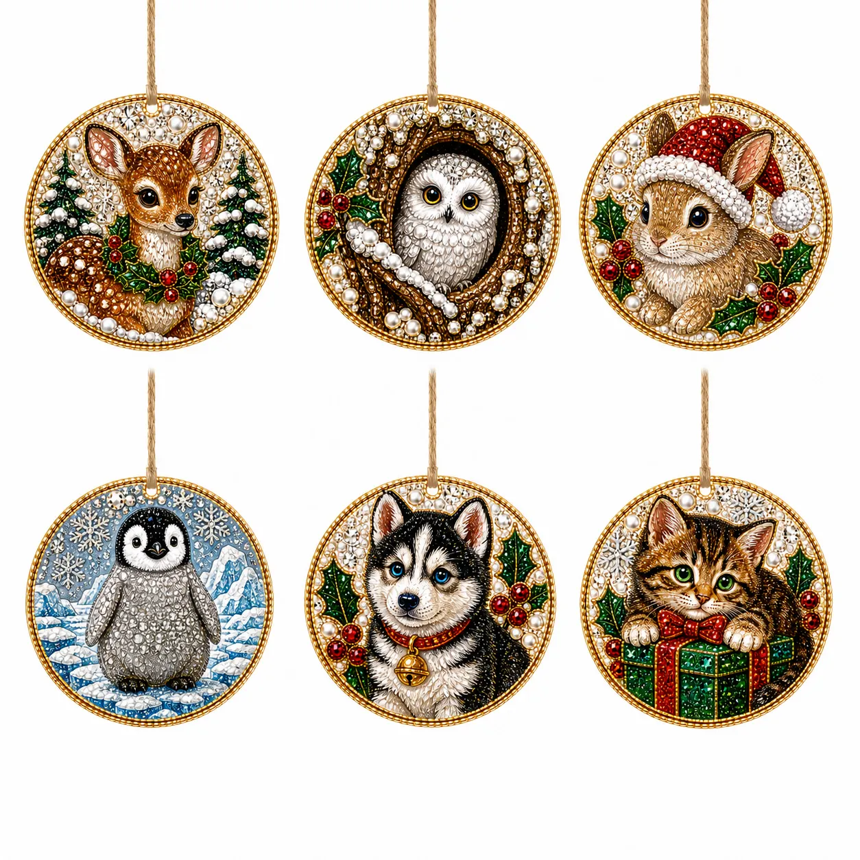 6pcs Forest Animals Pearl Art Diamond Painting Pendant