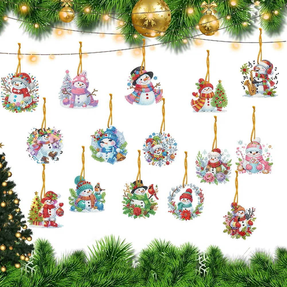 15Pcs DIY Snowman Diamond Painting Pendant (Double-Sided)