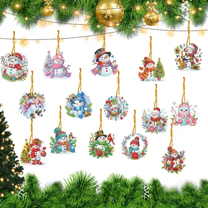 15Pcs DIY Snowman Diamond Painting Pendant (Double-Sided)