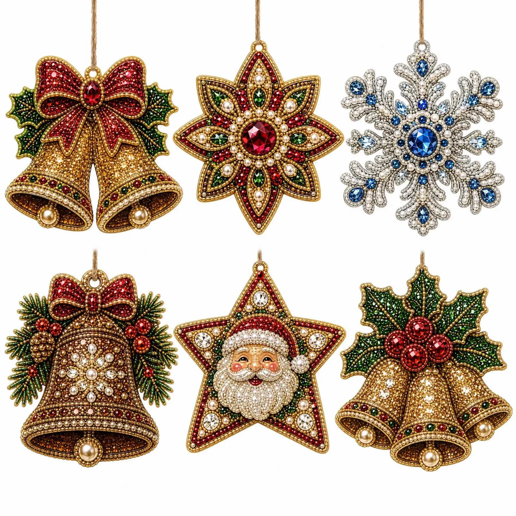 6pcs Classic Xmas Ornaments Pearl Art Diamond Painting  Pendant - Acrylic Christmas Tree Ornaments DIY Decor Kit