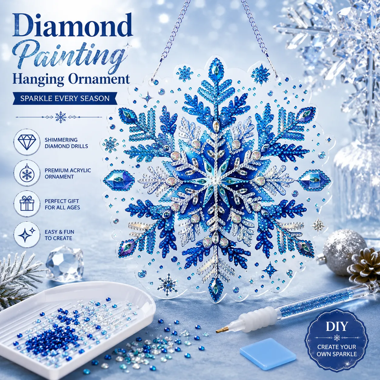DIY Winter Snowflakes Diamond Painting Pendant (Double-Sided)