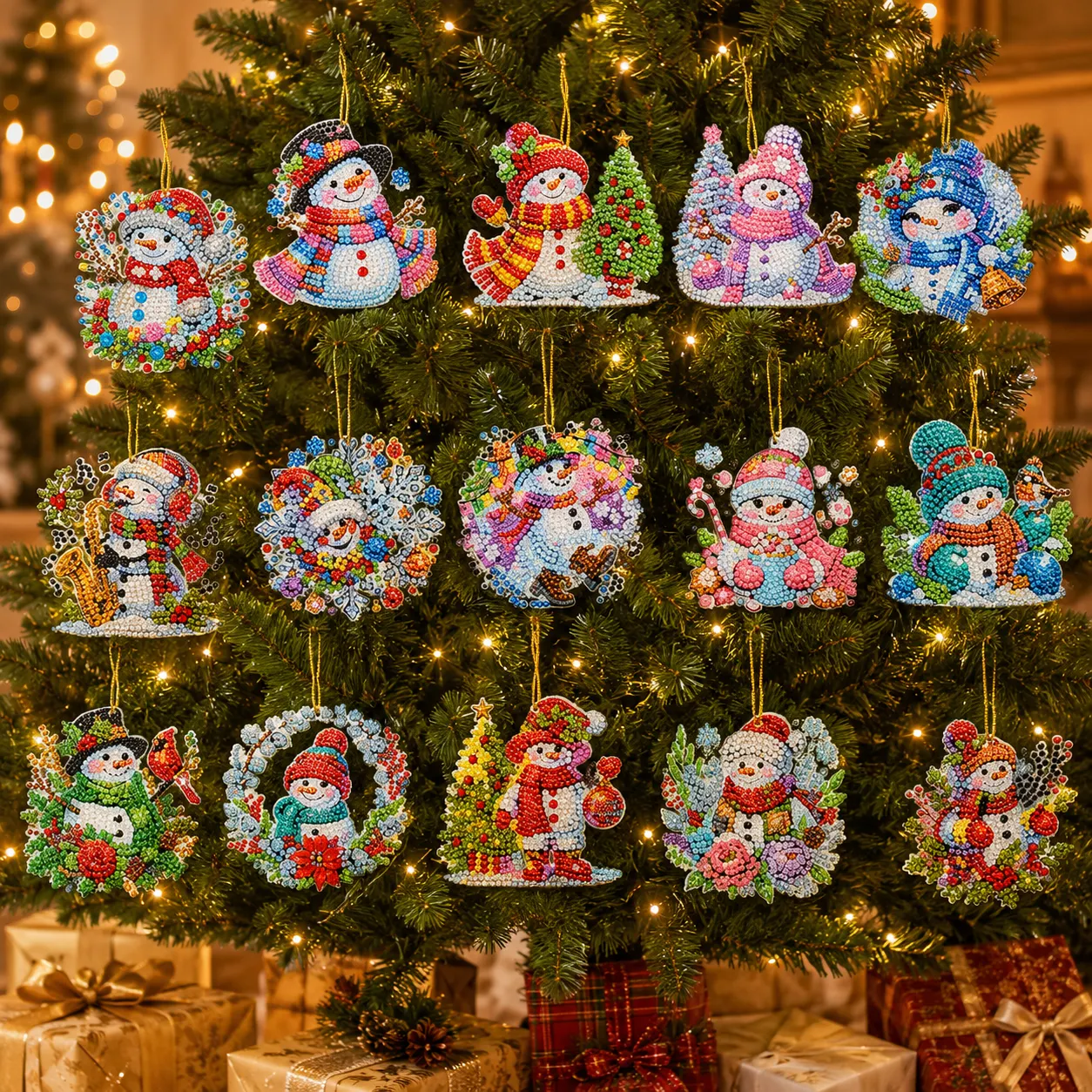 15Pcs DIY Snowman Diamond Painting Pendant (Double-Sided)