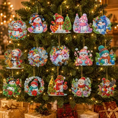 15Pcs DIY Snowman Diamond Painting Pendant (Double-Sided)