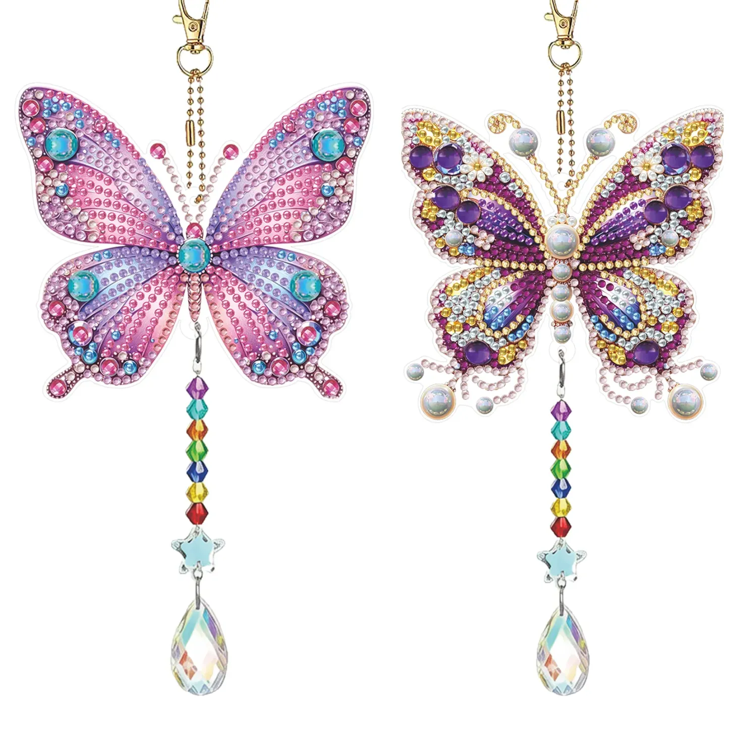 Butterfly 5D Diamond Painting Suncatcher with Crystal Pendant, Double-Sided Hanging Wind Chime Kit for Adults | Colorful Spring Window Decor