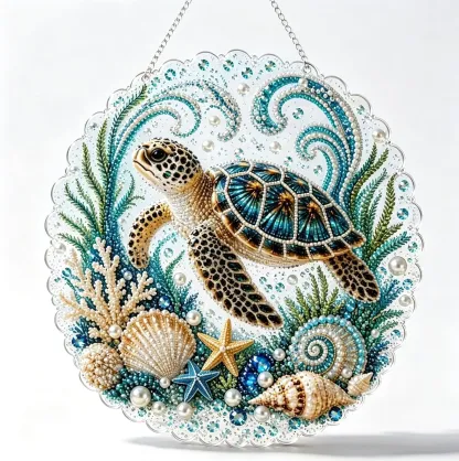 DIY Ocean Turtle Pearl Art Diamond Painting Pendant (Single-Sided)