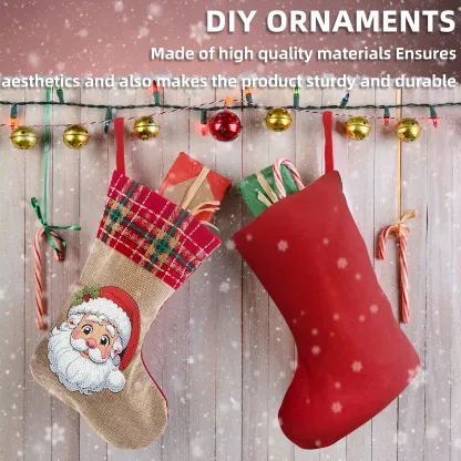 DIY Diamond Painting Christmas Stockings Hanging Ornaments Large Capacity Xmas Socks Pendant Wear Resist Candy Gift Storage Bags for Family Christmas Holiday Party Decoration (Santa Claus head)