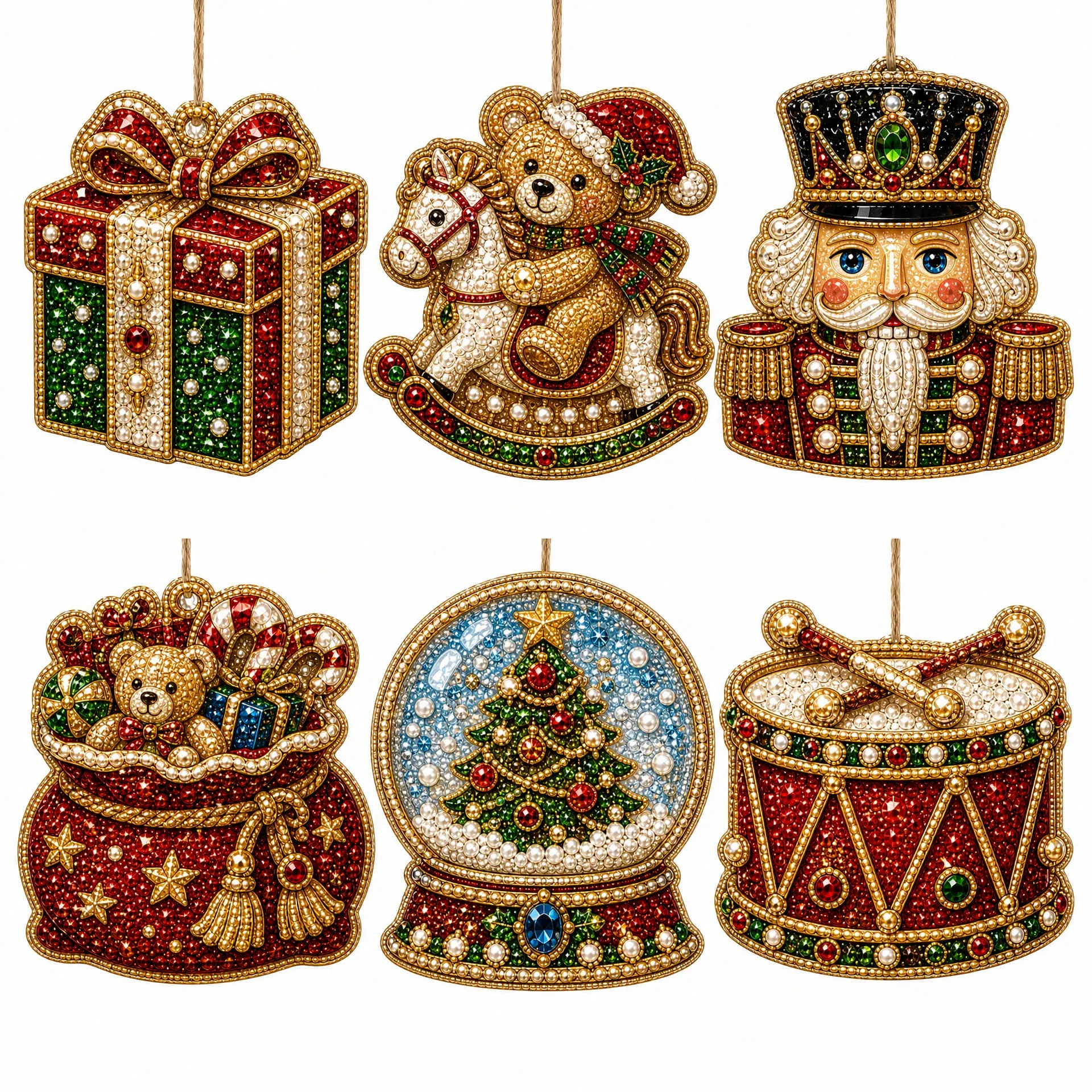 6pcs Cute Xmas Dolls Pearl Art Diamond Painting  Pendant - Acrylic Christmas Tree Ornaments DIY Decor Kit