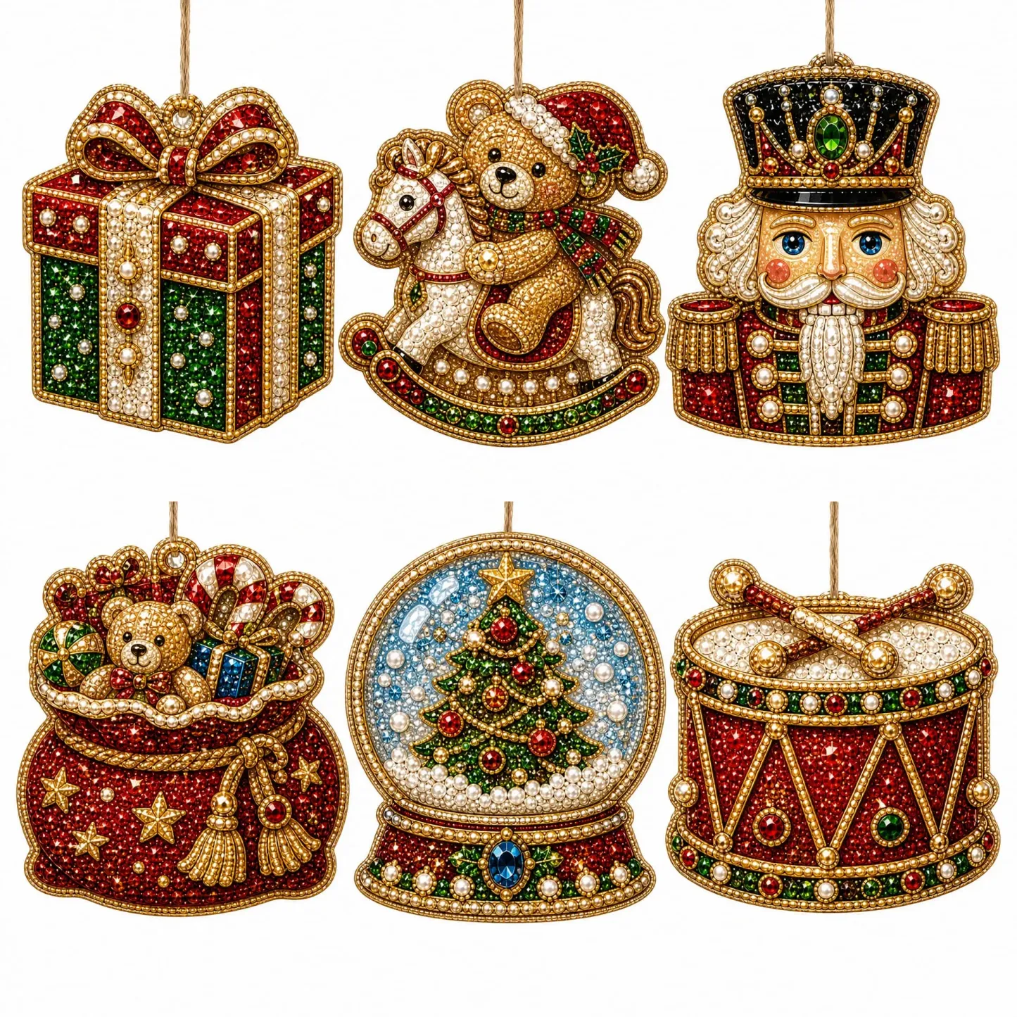 6pcs Cute Xmas Dolls Pearl Art Diamond Painting  Pendant - Acrylic Christmas Tree Ornaments DIY Decor Kit
