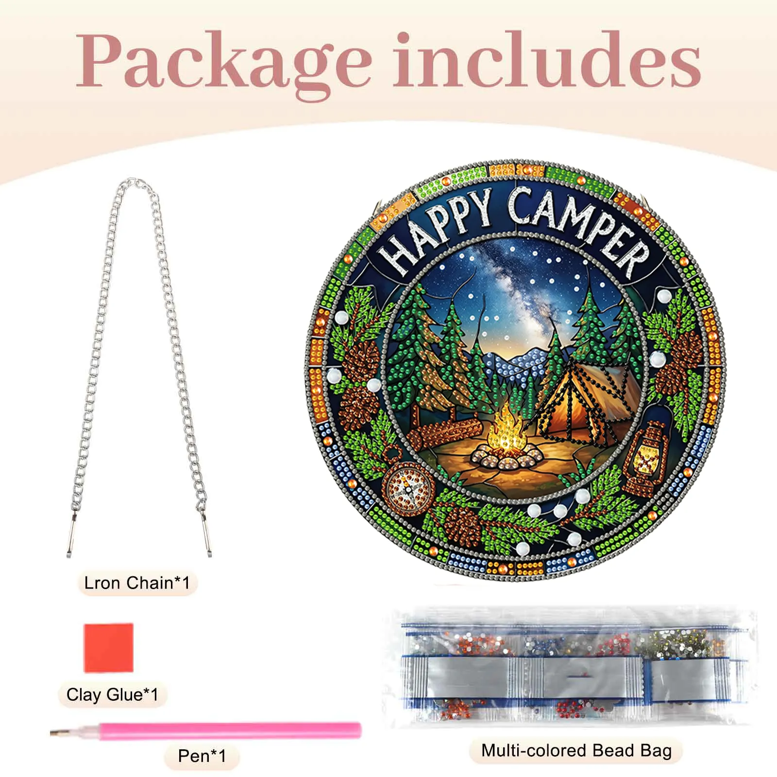 DIY Happy Camper Diamond Painting Pendant(Single-Sided)