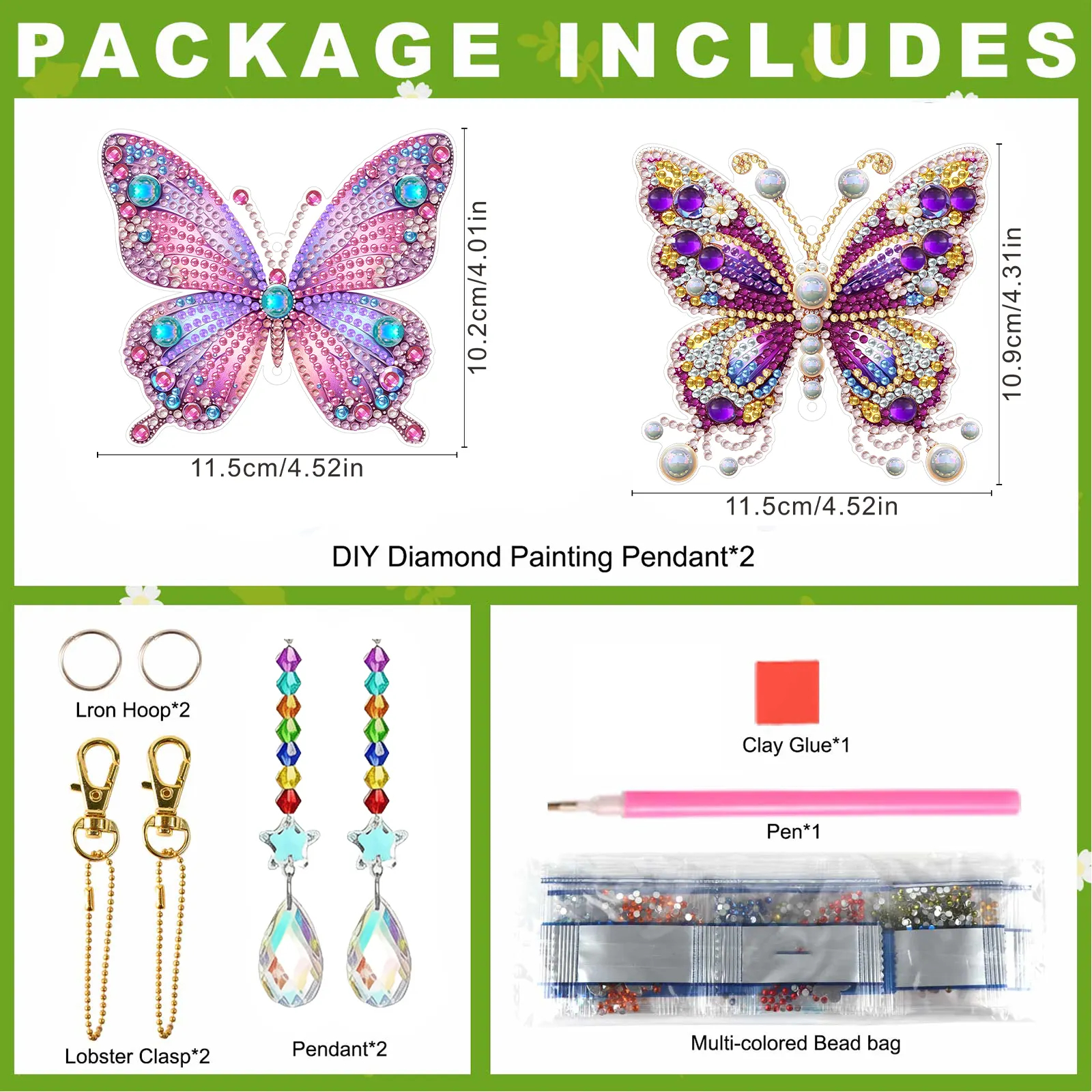 Butterfly 5D Diamond Painting Suncatcher with Crystal Pendant, Double-Sided Hanging Wind Chime Kit for Adults | Colorful Spring Window Decor