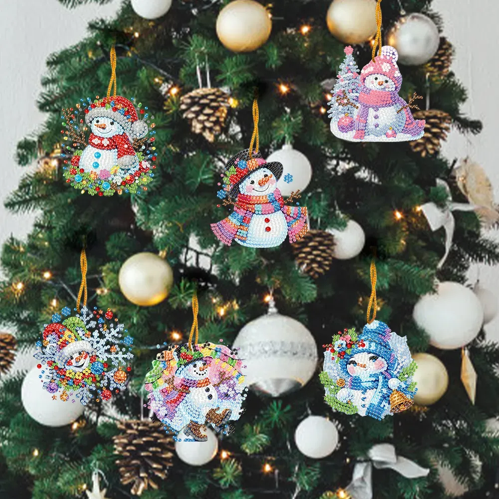 15Pcs DIY Snowman Diamond Painting Pendant (Double-Sided)