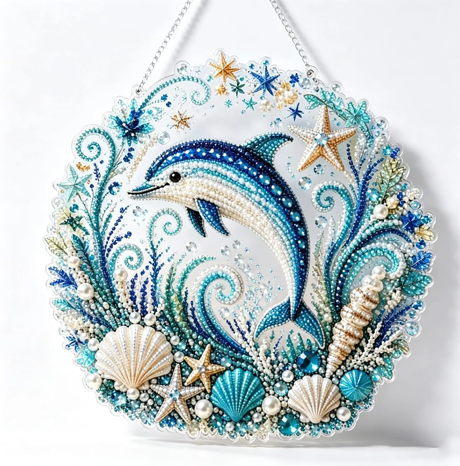 DIY Ocean Dolphin Pearl Art Diamond Painting Pendant (Single-Sided)
