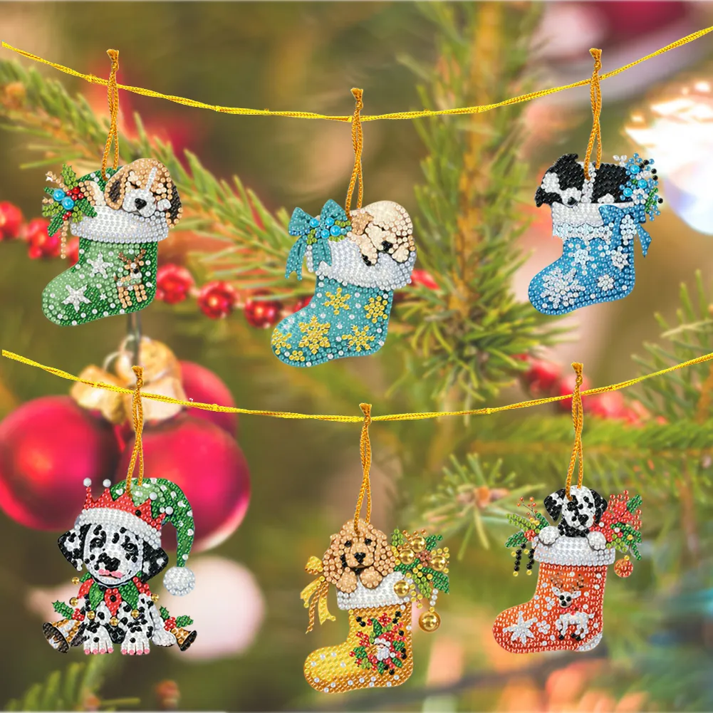 15Pcs DIY Christmas Atmosphere Dog Diamond Painting Pendant (Double-Sided)