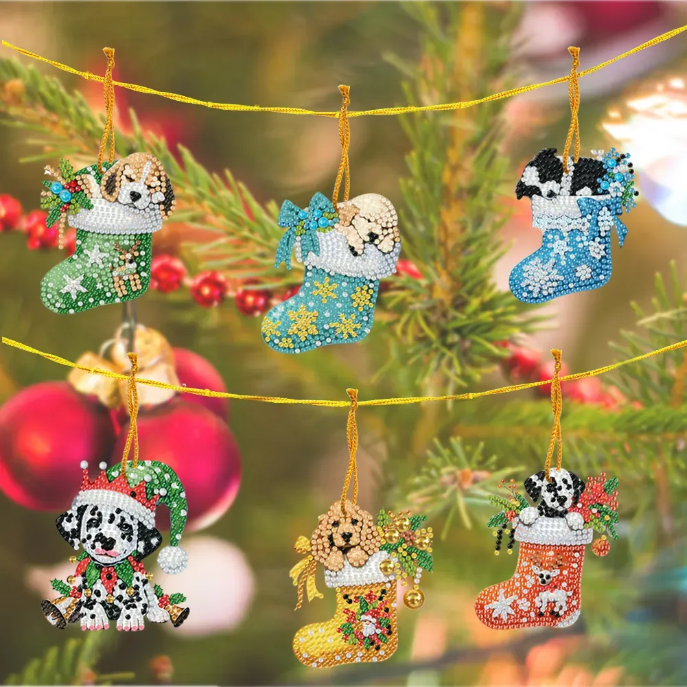 15Pcs DIY Christmas Atmosphere Dog Diamond Painting Pendant (Double-Sided)