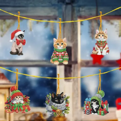 15Pcs DIY Christmas Atmosphere Cat Diamond Painting Pendant (Double-Sided)