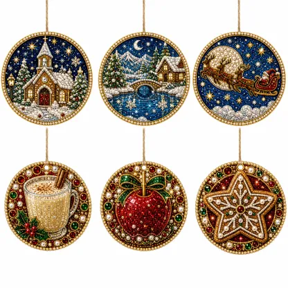 6pcs Winter Xmas Scene Pearl Art Diamond Painting Pendant