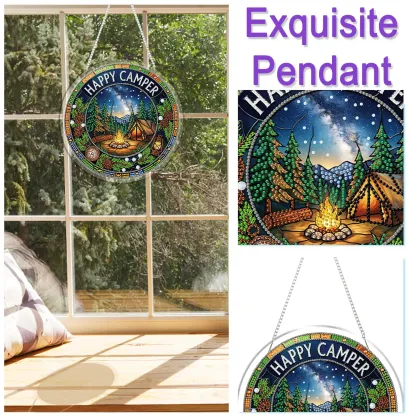 DIY Happy Camper Diamond Painting Pendant(Single-Sided)