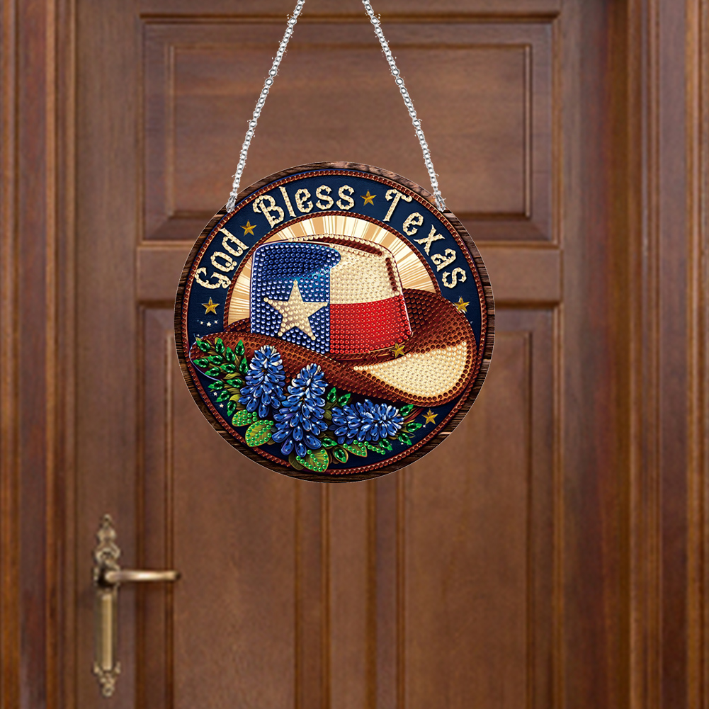 DIY God Bless Texas-Diamond Painting Sun Catcher（Single-Sided)