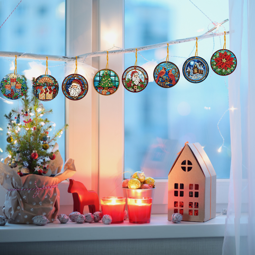8Pcs DIY Christmas Atmosphere Diamond Painting Pendant（Single Sided)