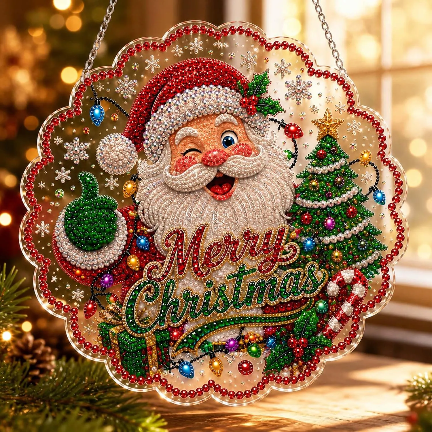 DIY Santa Claus Pearl Art Diamond Painting Pendant