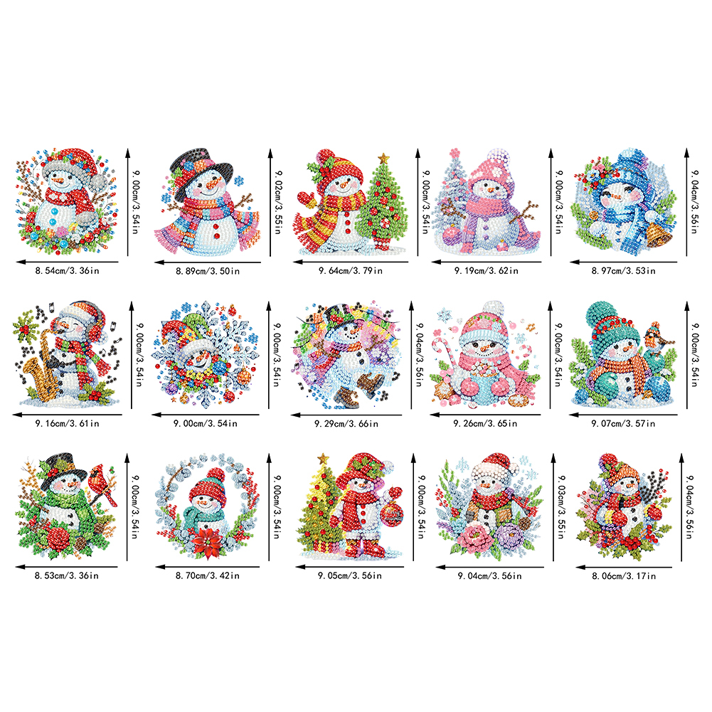15Pcs DIY Snowman Diamond Painting Pendant (Double-Sided)