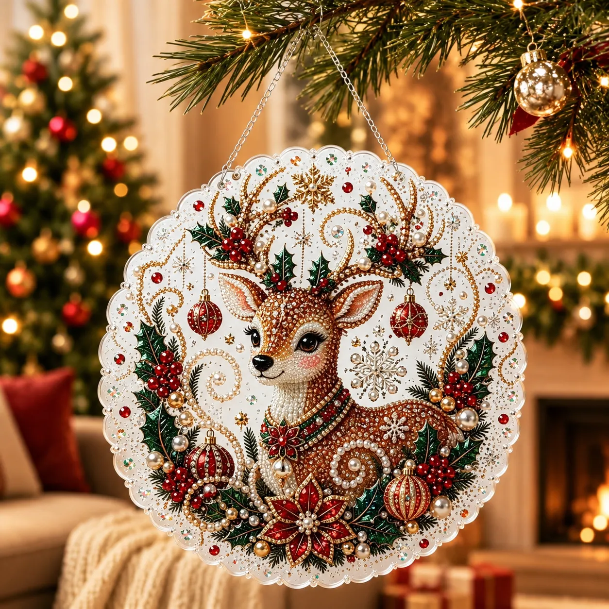 DIY Christmas Reindeer Pearl Art Diamond Painting Pendant(Single-Sided)