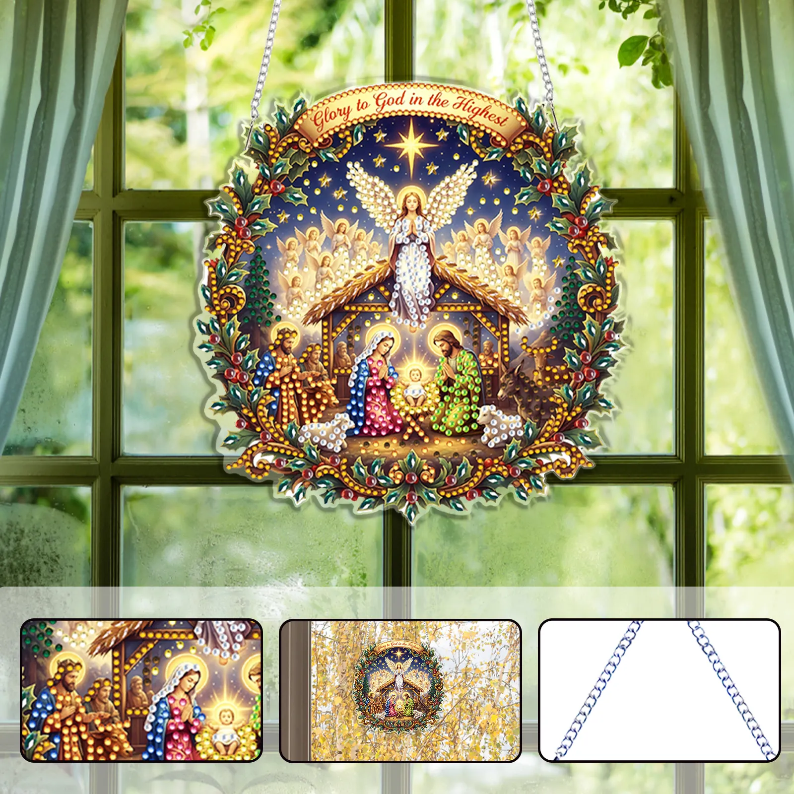 DIY Nativity Scene Diamond Painting Pendant(Single-Sided)