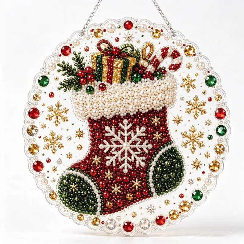 DIY Cute Christmas Stockings Pearl Art Diamond Painting Pendant(Single-Sided)