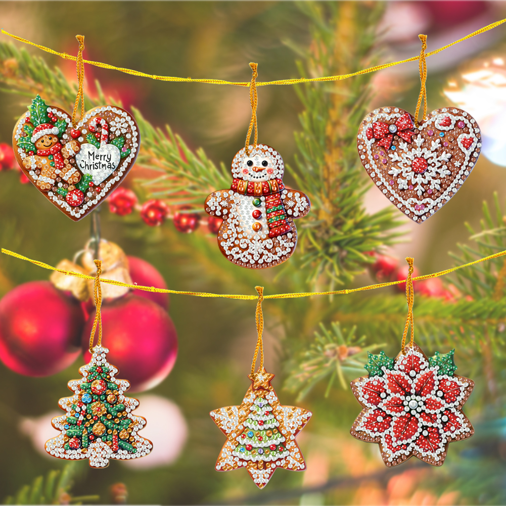 6Pcs DIY Merry Christmas Diamond Painting Pendant (Single-Sided)