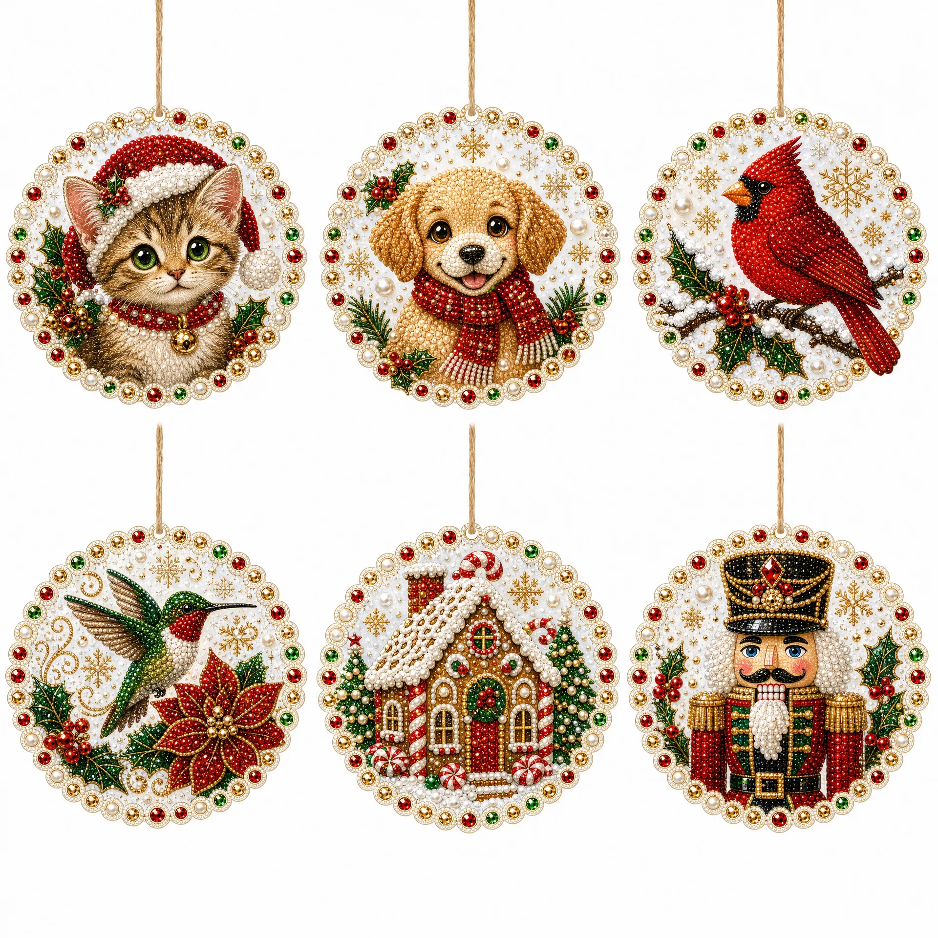 6pcs Xmas Pets Pearl Art Diamond Painting Pendant