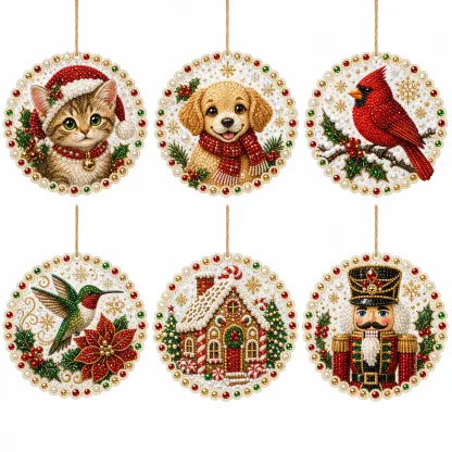 6pcs Xmas Pets Pearl Art Diamond Painting Pendant