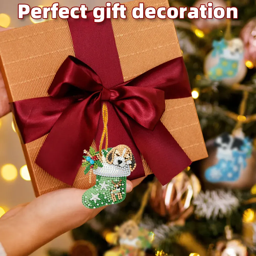 15Pcs DIY Christmas Atmosphere Dog Diamond Painting Pendant (Double-Sided)