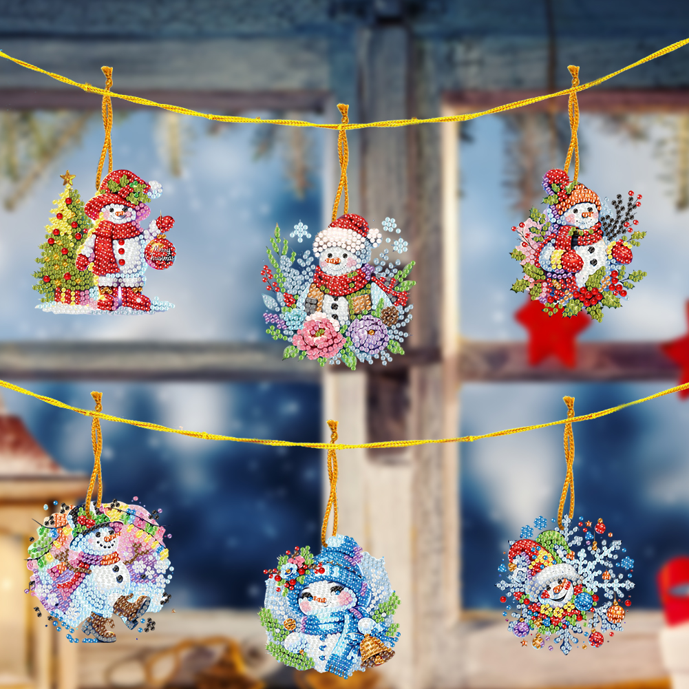 15Pcs DIY Snowman Diamond Painting Pendant (Double-Sided)