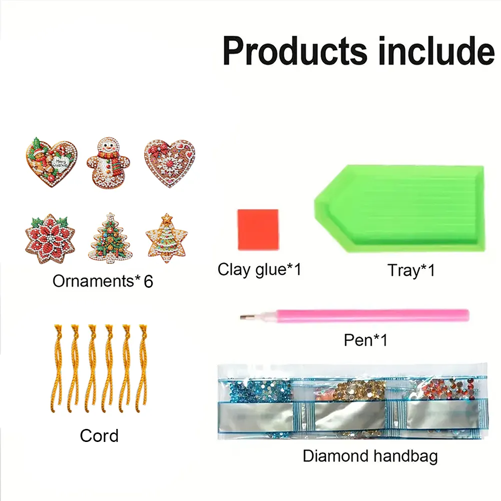 6Pcs DIY Merry Christmas Diamond Painting Pendant (Single-Sided)