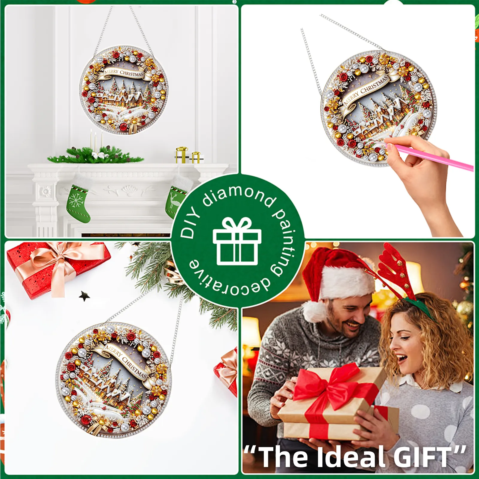 Christmas Acrylic DIY Diamond Painting Hanging Pendant for Adults