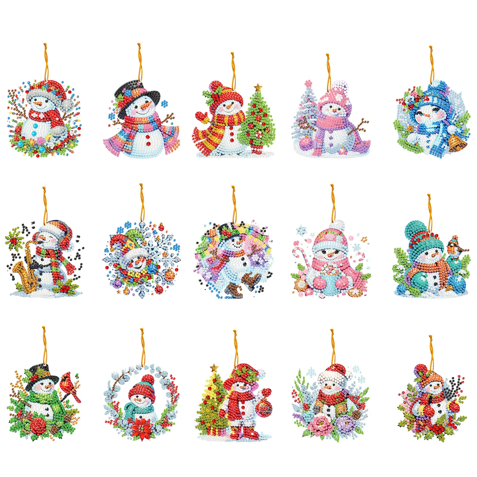 15Pcs DIY Snowman Diamond Painting Pendant (Double-Sided)