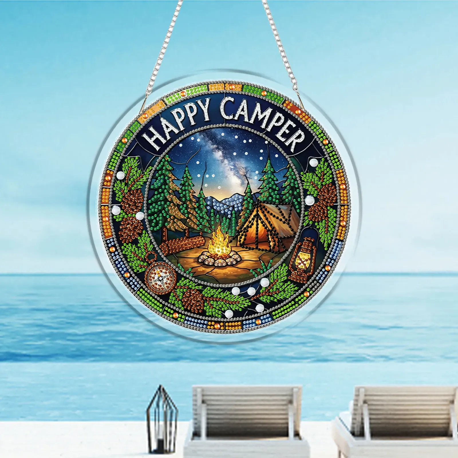 DIY Happy Camper Diamond Painting Pendant(Single-Sided)