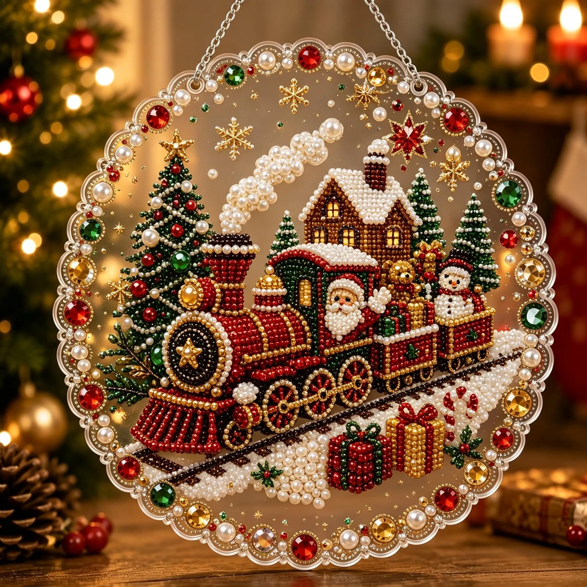 DIY Train Pearl Art Diamond Painting Pendant(Single-Sided)
