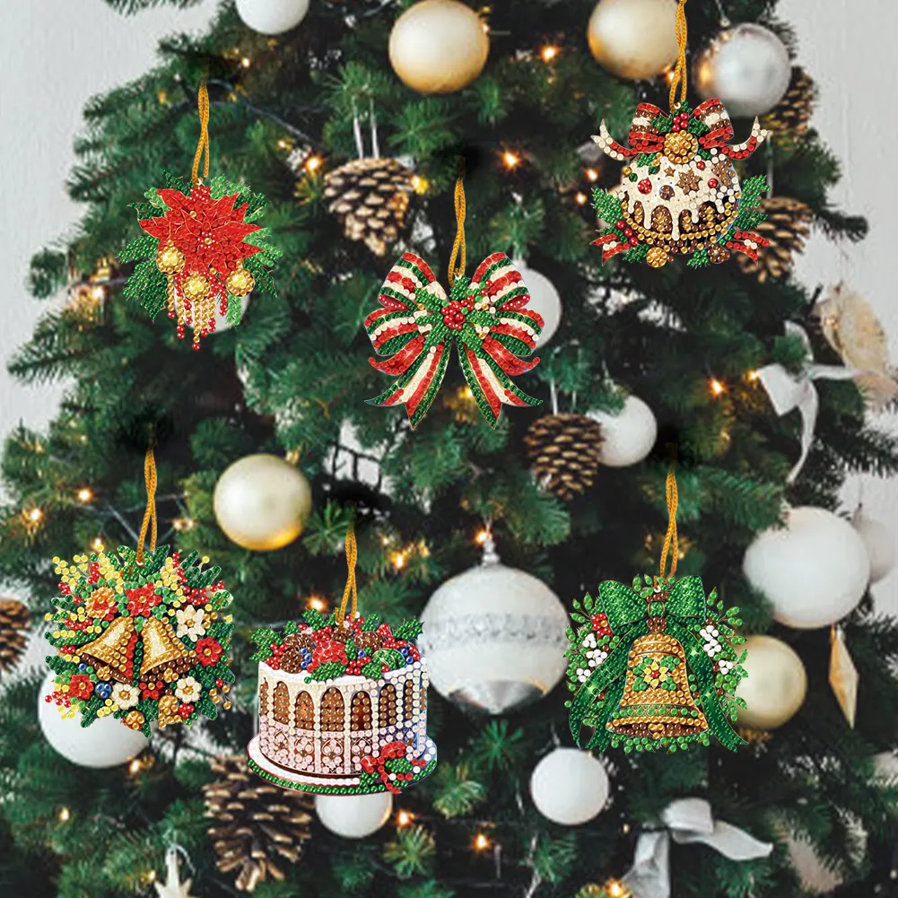 6Pcs DIY Christmas Diamond Painting Pendant (Single-Sided)