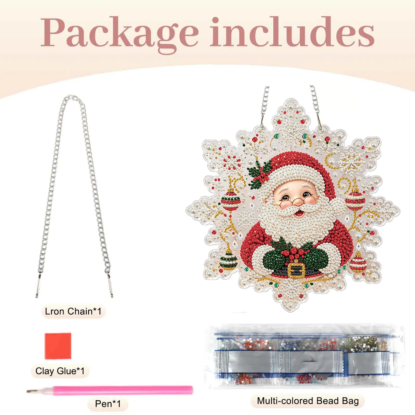 Cute Santa Claus DIY Diamond Painting Pendant Christmas Snowflake Acrylic 25x25cm